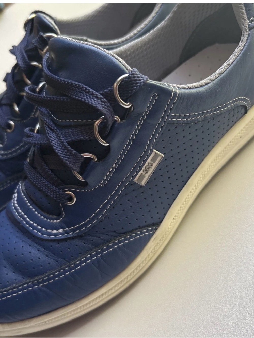 SAS Navy Blue Perforated Lace-Up Sneakers